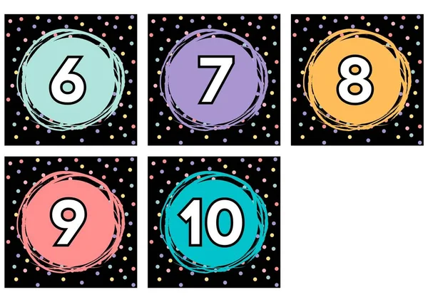 Black Pastel Polka Dot Number Flashcards — Stockfoto