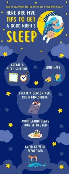 Dicas Ilustração Azul Amarela Para Dormir Melhor Noite Infográfico — Fotografia de Stock