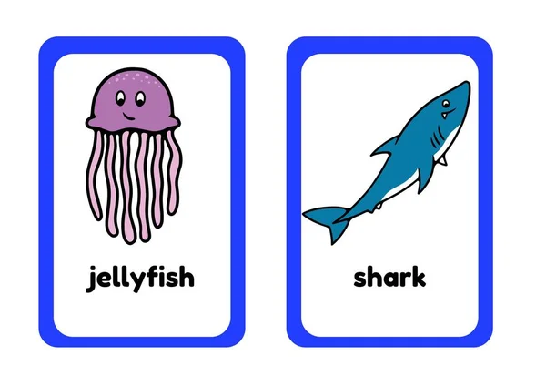 蓝色海洋动物卡片 — 图库照片