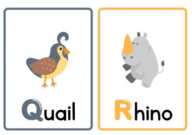 Renkli Sevimli Çizgi Film Hayvanları Alfabe Kartları - 9