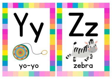 Renkli Resimli Alfabe Kartları - 13