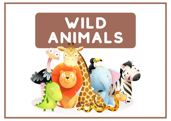 Brown Simple Wild Animals Flashcard — Stock Photo, Image