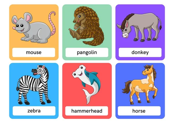 Cartoon Animals Flashcards — Stock Photo, Image