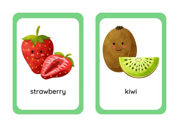 Színes Aranyos Gyümölcs Zöldség Flashcards — Stock Fotó
