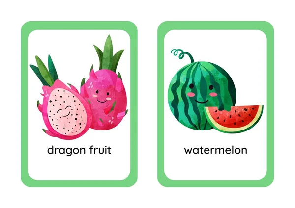Színes Aranyos Gyümölcs Zöldség Flashcards — Stock Fotó