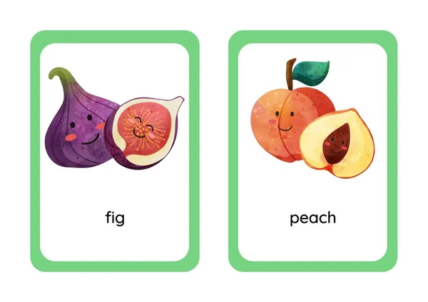 Kleurrijke Leuke Fruit Plantaardige Flashcards — Stockfoto