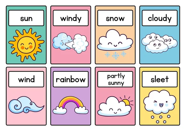 Colorful Cartoon Weather Picture Flashcards - 1