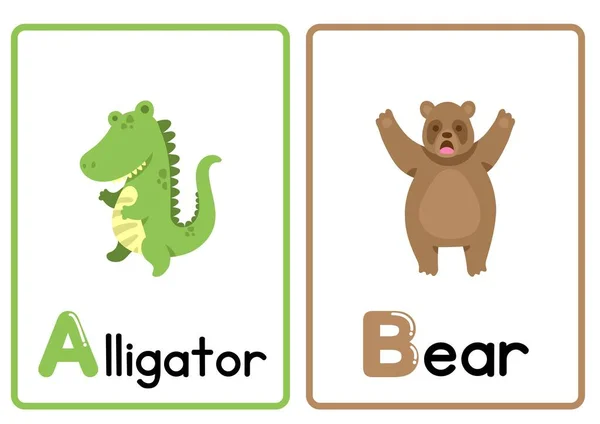 Colorido Lindo Dibujos Animados Animales Alfabeto Flashcards —  Fotos de Stock