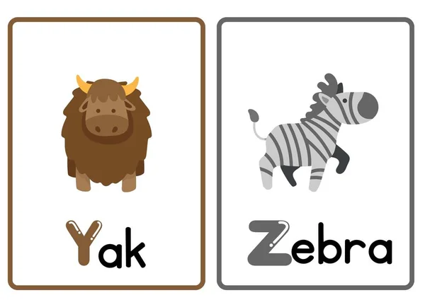Kolorowe Zwierzęta Kreskówek Alfabetu Flashcards — Zdjęcie stockowe