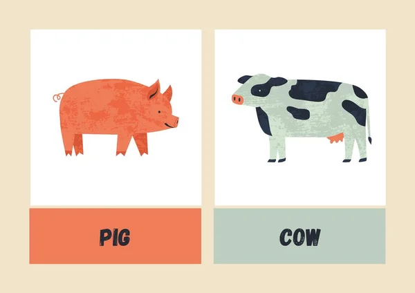 Πολύχρωμο Farm Animals Στα Αγγλικά Flashcards — Φωτογραφία Αρχείου