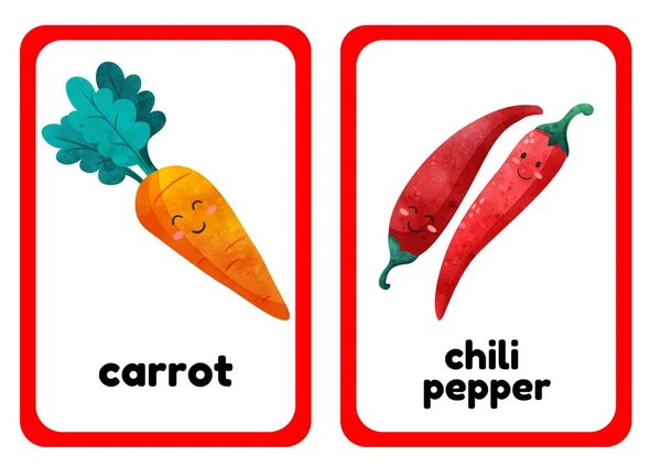 Flashcards Coloridos Frutas Vegetais — Fotografia de Stock