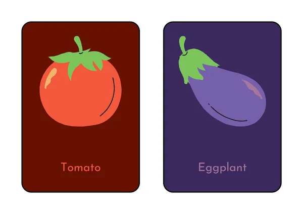 Kolorowe Ilustrowane Angielskie Flashcard Warzywa — Zdjęcie stockowe