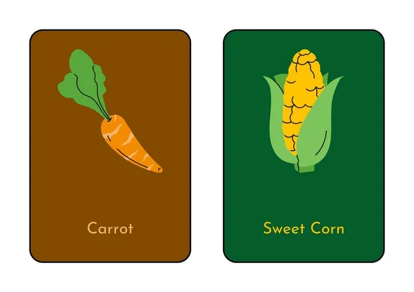 Kolorowe Ilustrowane Angielskie Flashcard Warzywa — Zdjęcie stockowe