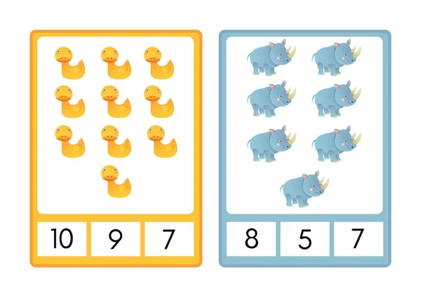 Animais Ilustrativos Coloridos Contando Para Matching Flashcard — Fotografia de Stock