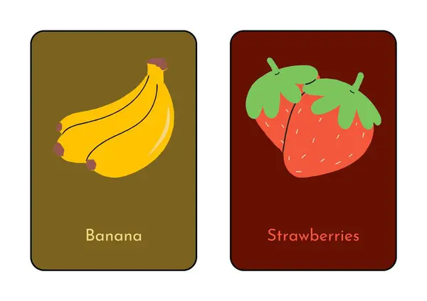 Színes Illusztratív Angol Gyümölcsök Flashcard — Stock Fotó