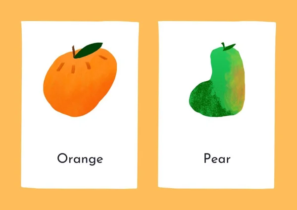 Kleurrijke Illustratieve Engelse Tropische Fruit Flashcard — Stockfoto