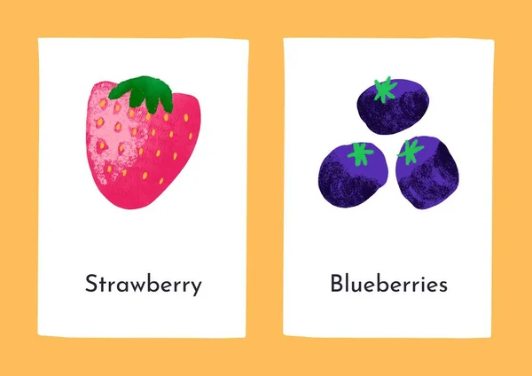 Colorido Ilustrativo Inglés Tropical Frutas Flashcard —  Fotos de Stock