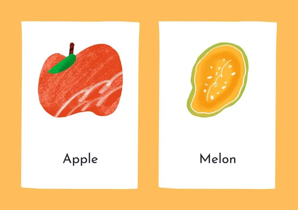 Kleurrijke Illustratieve Engelse Tropische Fruit Flashcard — Stockfoto