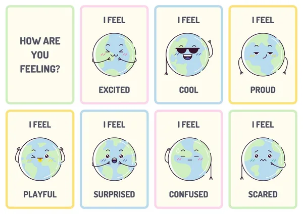 Inggris Colorful Lined Illustration Emotions Flashcard — Stok Foto