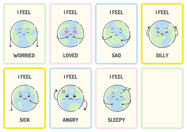 Colorful Lined Illustration Emotions Flashcard — Stok Foto