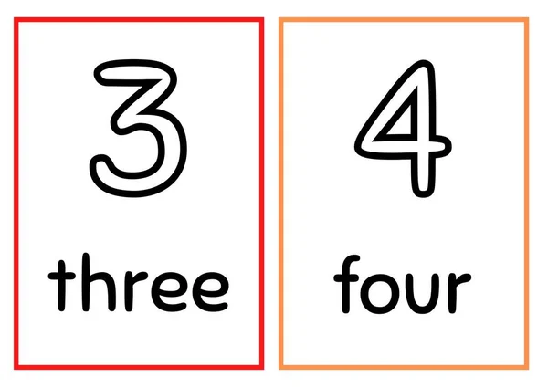 Números Simples Coloridos Com Palavras Flashcards — Fotografia de Stock