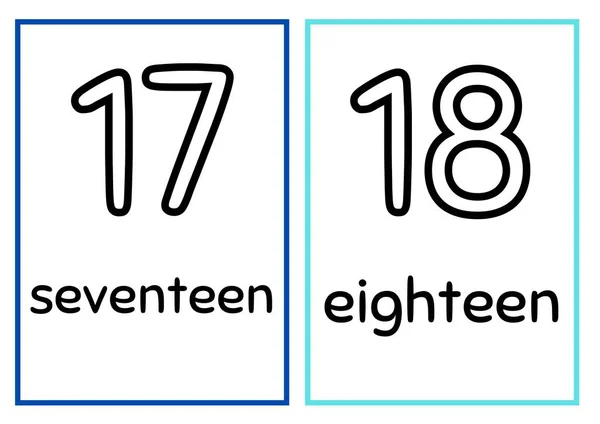 Numéros Simples Colorés Avec Des Fiches Vocabulaire — Photo