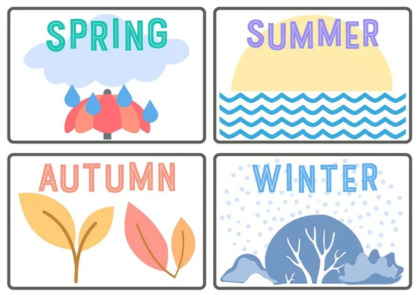 Kolorowe Kartki Edukacyjne Simple Seasons — Zdjęcie stockowe