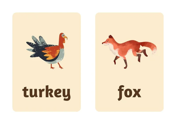 Kolorowe Akwarele Zwierzęta Gospodarskie Flashcards Efl — Zdjęcie stockowe