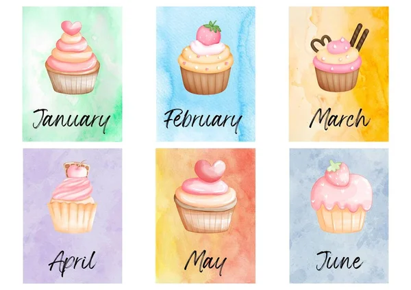 Cupcakes Months Year Flashcards — Stock Photo, Image