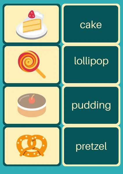 Desserts Snoep Gebak Emoji Memory Game Flashcards — Stockfoto