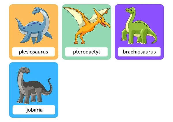 Karykatura Dinozaurów Flashcards — Zdjęcie stockowe