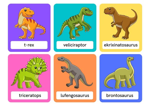 Karykatura Dinozaurów Flashcards — Zdjęcie stockowe