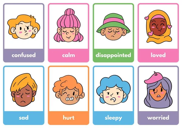 Emoții Lined Illustration Flashcard Sheets — Fotografie, imagine de stoc