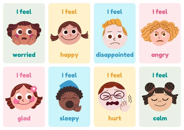 Emotions Simple Illustration Flashcard Sheets — Stok Foto