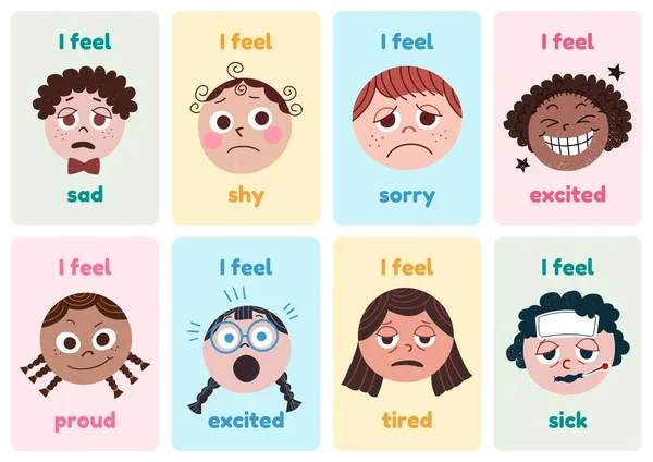 Emoções Simples Ilustração Flashcard Sheets — Fotografia de Stock