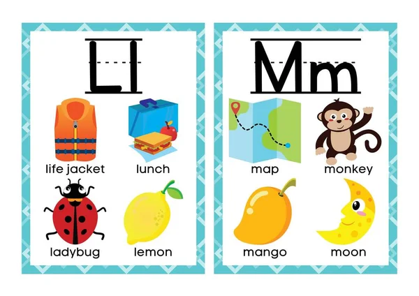 子供のためのEslまたはElaアルファベットフラッシュカード文字A Mフリップブック — ストック写真
