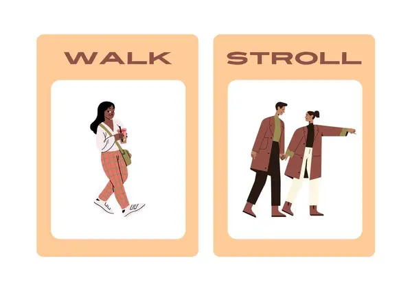 Conjunto Flashcards Esl Vocabulary Shades Meaning Walk — Fotografia de Stock