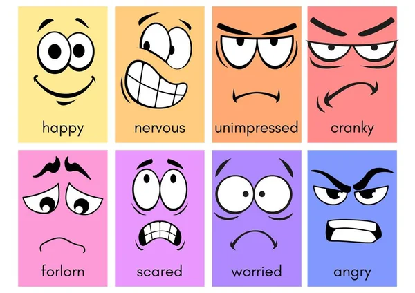 Wyrazy Twarzy Emocje Flashcards — Zdjęcie stockowe