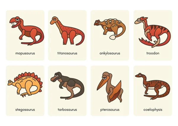 Fossiele Grijze Set Dinosaurus Flashcards — Stockfoto
