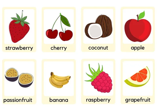 Flashcards Educação Frutas — Fotografia de Stock
