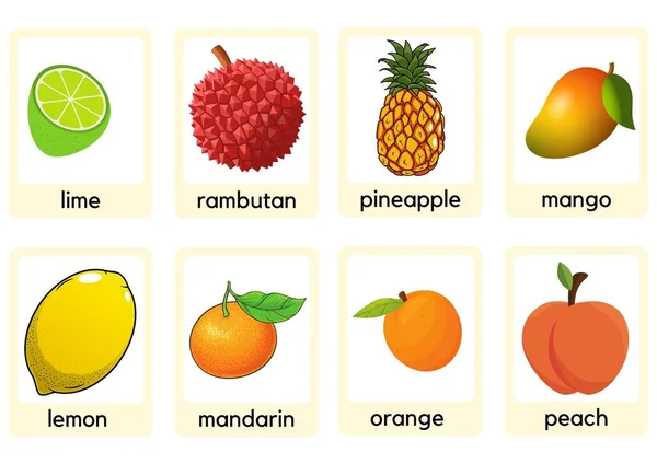 Flashcards Educação Frutas — Fotografia de Stock