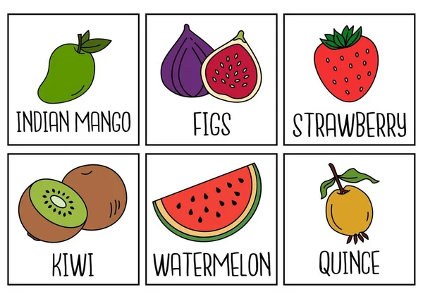 Flashcards Frutas Arte Design Gráfico — Fotografia de Stock