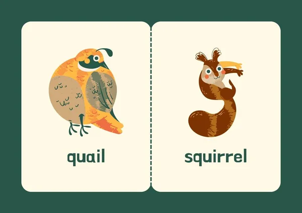 Green Brown Orange Playful English Alphabet Animals Educational Flashcard — Stock Photo, Image