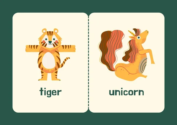 Verde Brown Arancione Giocoso Alfabeto Inglese Animali Educational Flashcard — Foto Stock
