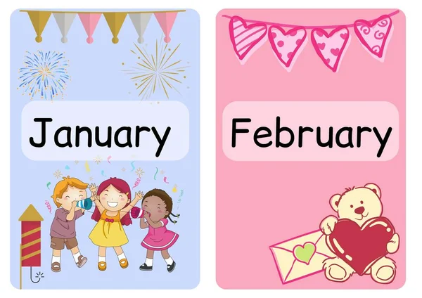 Months Year Celebrations Fun Colorful Flashcards — Stock Photo, Image