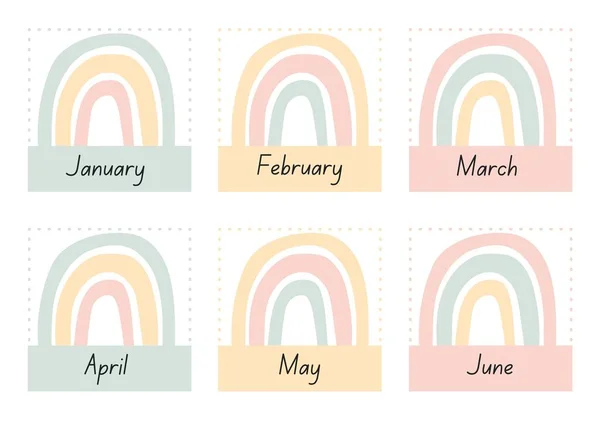 Die Monate Des Jahres Pastell Rainbow Karteikarten — Stockfoto