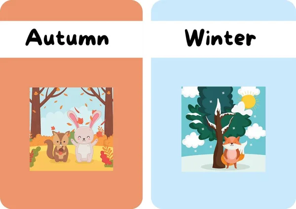 파스텔 용주의자 Cute Seasons Flashcard — 스톡 사진