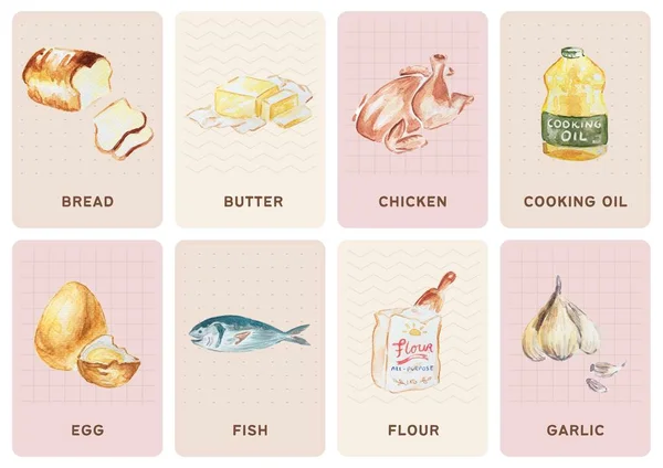 Pastel Watercolor Food Flashcard — Fotografia de Stock