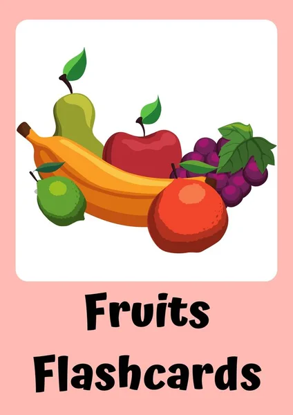 Růžové Barevné Ilustrativní Ovocné Flashcards — Stock fotografie