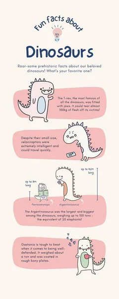 Pink and Ivory Illustration Fun Fact About Dinosaurs Animal Infographic